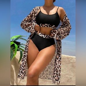 Leopard bikini swim suit with kimono
